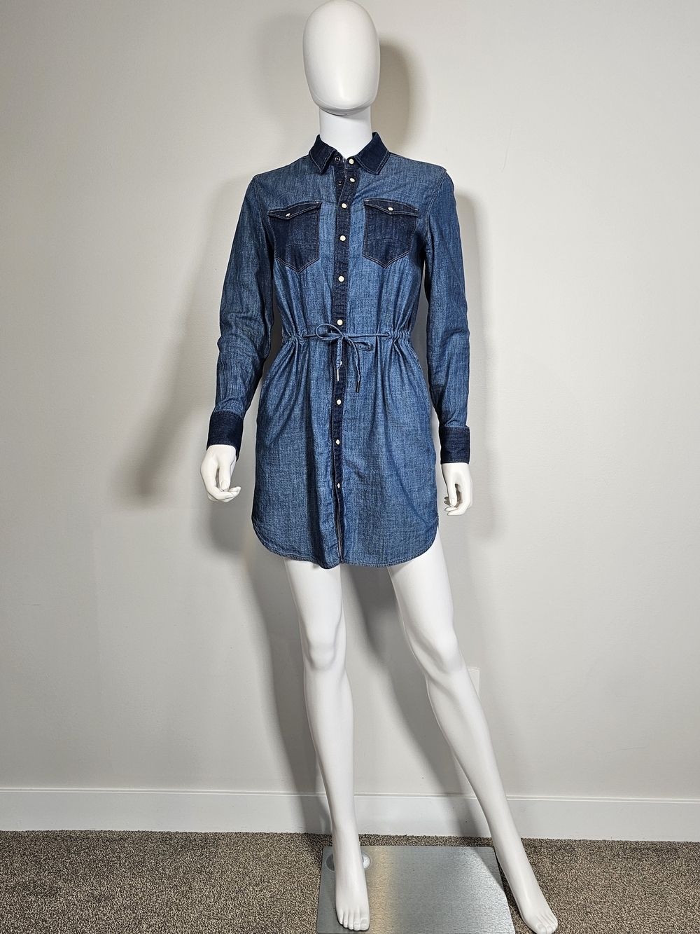 G-Star Raw Tacoma Blue Collared Button Up Shirt Dress Sz XS